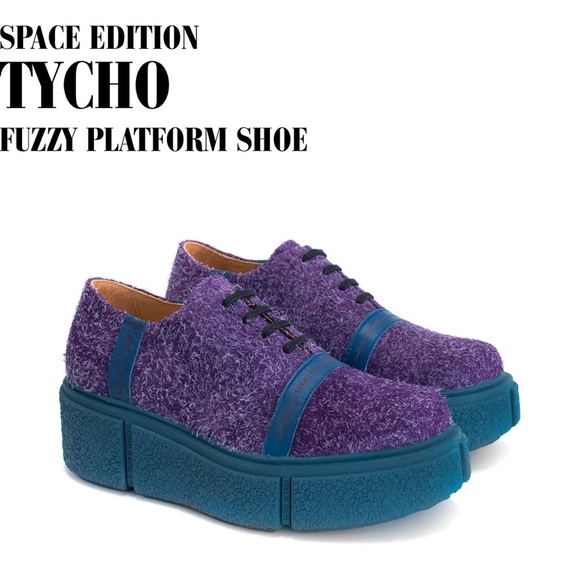 JOHN FLUEVOG Sz 9 Tycho  Space Edition Fuzzy Made in Portugal Platform Shoes - Picture 1 of 10